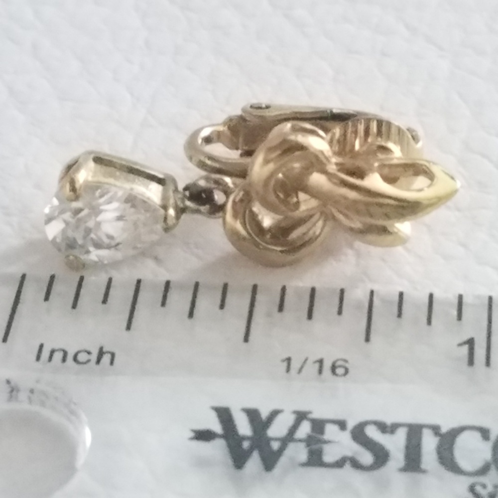 Vintage Goldtone Rhinestone Clip-on Earrings - Picture 5 of 6